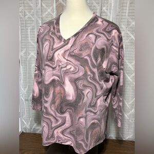 Zenana Outfitters 2X Mocha Olive Plum swirl print Dolman sleeve Hi-Lo oversize